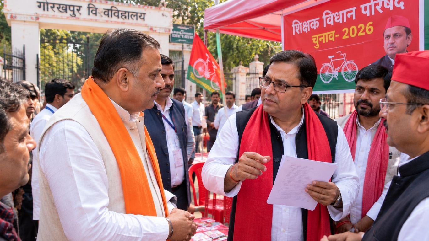 गोरखपुर में सपा के बूथ पर पहुंचे BJP MLC (2) 