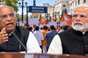 Mallikarjun Kharge Remark: लखनऊ में खरगे के खिलाफ सड़क पर उतरी BJP, हजरतगंज में प्रदर्शन; कांग्रेस ने बताया बयान का अलग संदर्भ